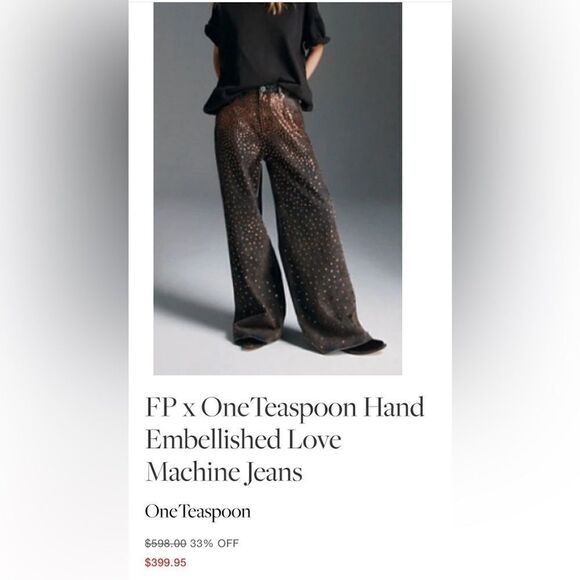 One Teaspoon Embellished Love Machine Jeans Wide Leg Dark Wash Sequin Studded - Picture 14 of 14